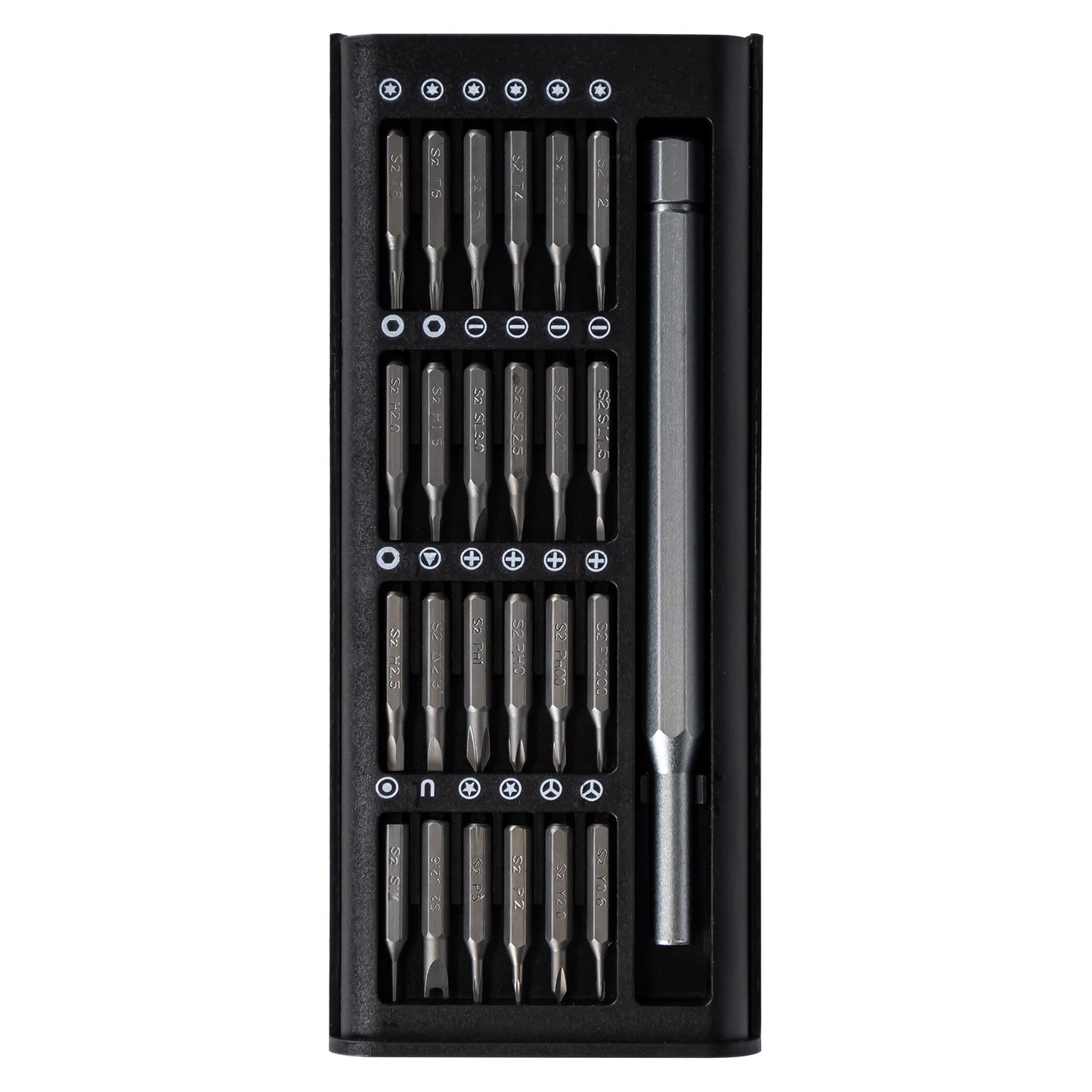 A set of precision bits with a screwdriver