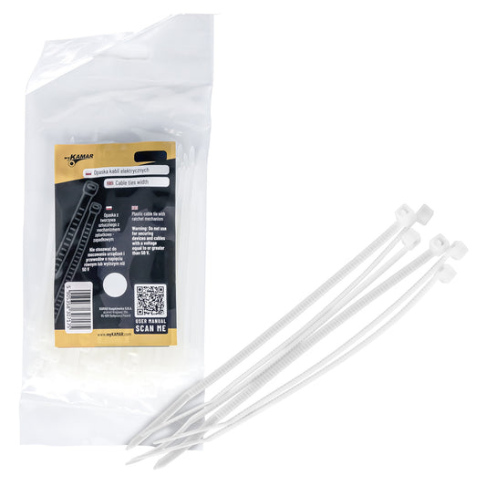Cable ties width 2.5X200 WHITE (100 pcs.)