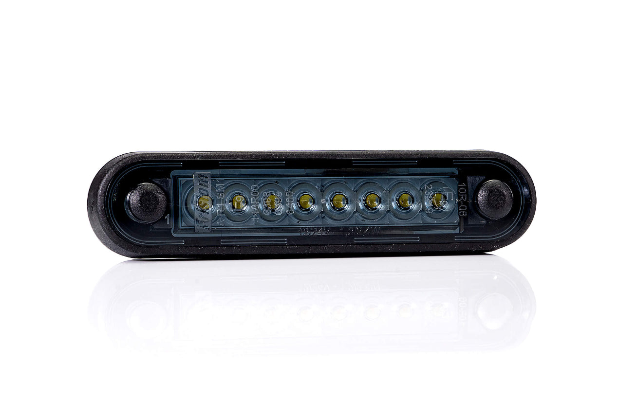 Clearance Lamp LED 12-36V, red, DARK version, loom 0,15m, with a flat and round black rubber gasket for a vehicle bullbars.