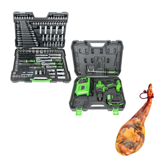 54034 216 PIECES SOCKET AND RATCHET SPANNER SET + 60047C IMPACT DRILL + PAL