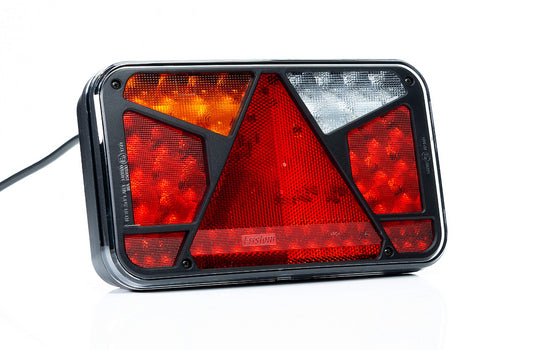 Universal LED 12V right rear lamp with reflective triangle, 6-functional, STOP