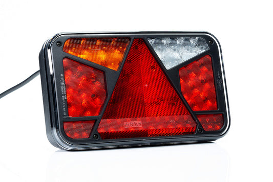 Universal LED 12V right rear lamp with reflective triangle, 7-functional, STOP