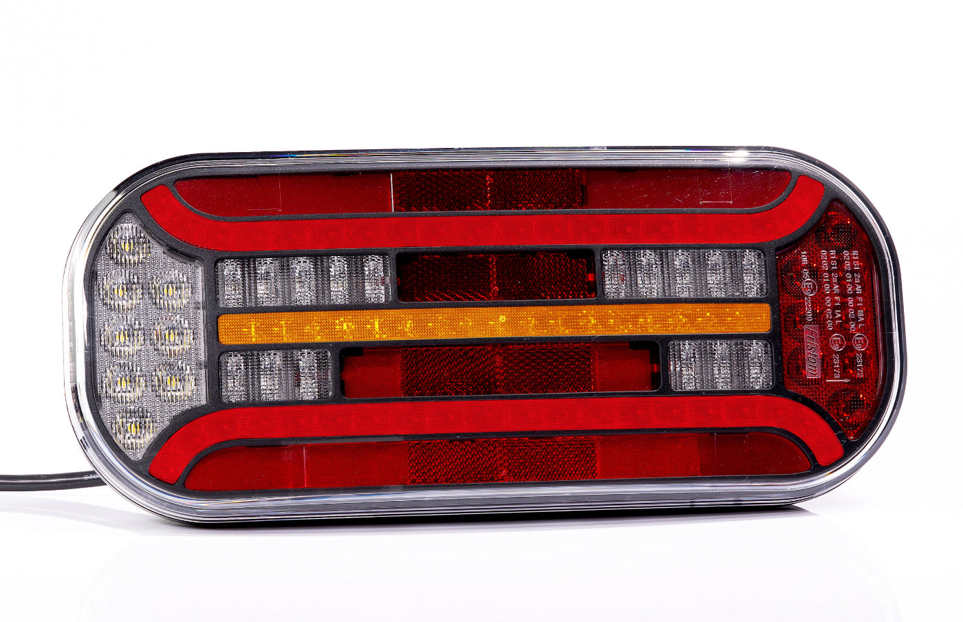 Universal LED rear lamp with reflective triangle, 12-36V, left 6-functional, stop