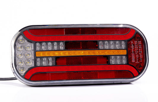 Universal LED rear lamp with reflective triangle, 12-36V, left 6-functional, stop