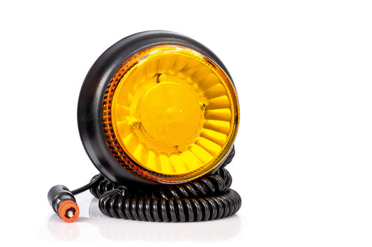 Yellow LED warning beacon, double flash, portable version mounted on a magnet pad.