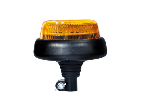 Yellow LED warning beacon, single flash. The lamp appears in a stationary version with a pipe-socket.